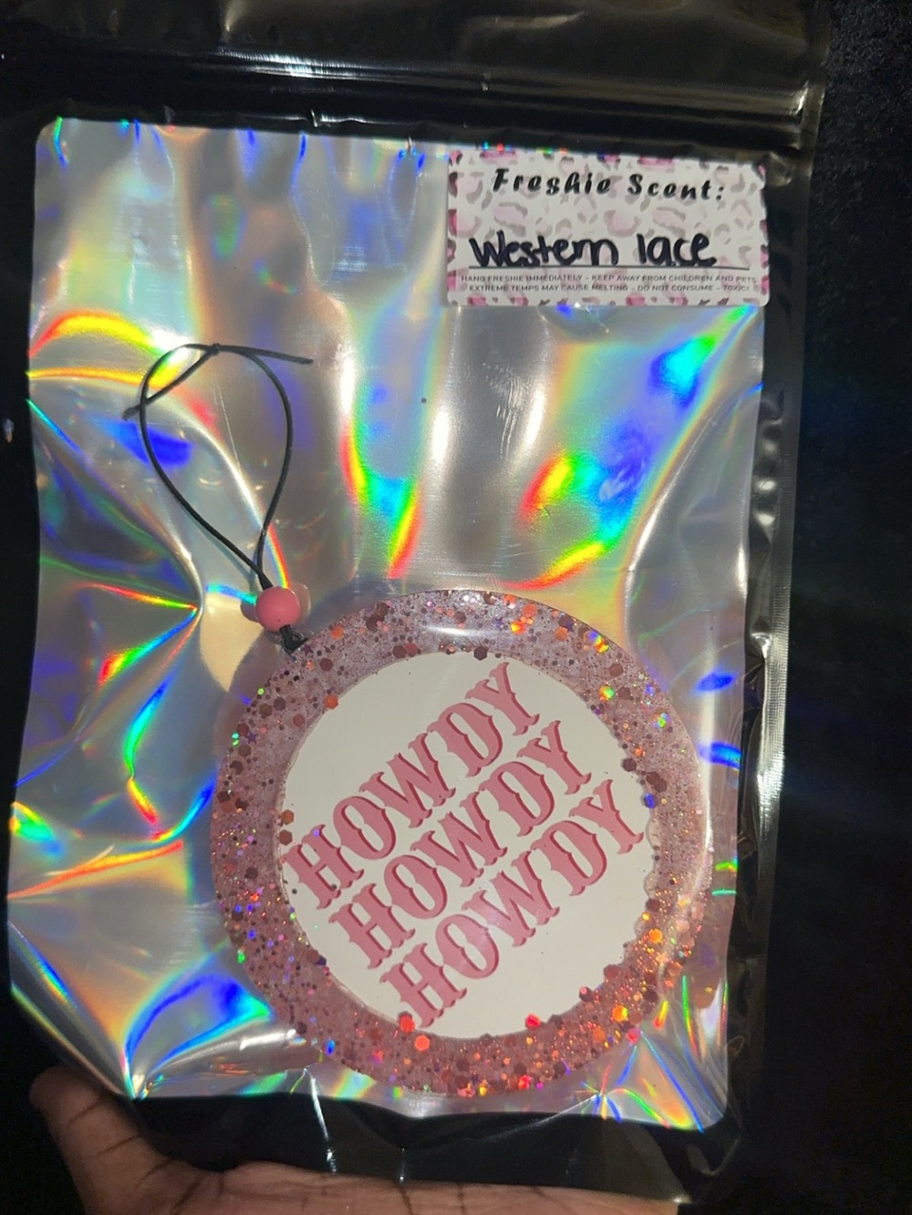 Howdy Pink Glitter Car Freshie